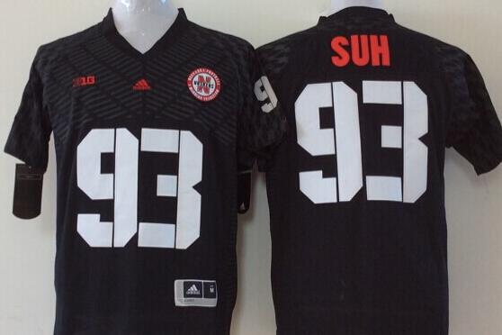 Men Nebraska Huskers #93 Suh Black NCAA jerseys